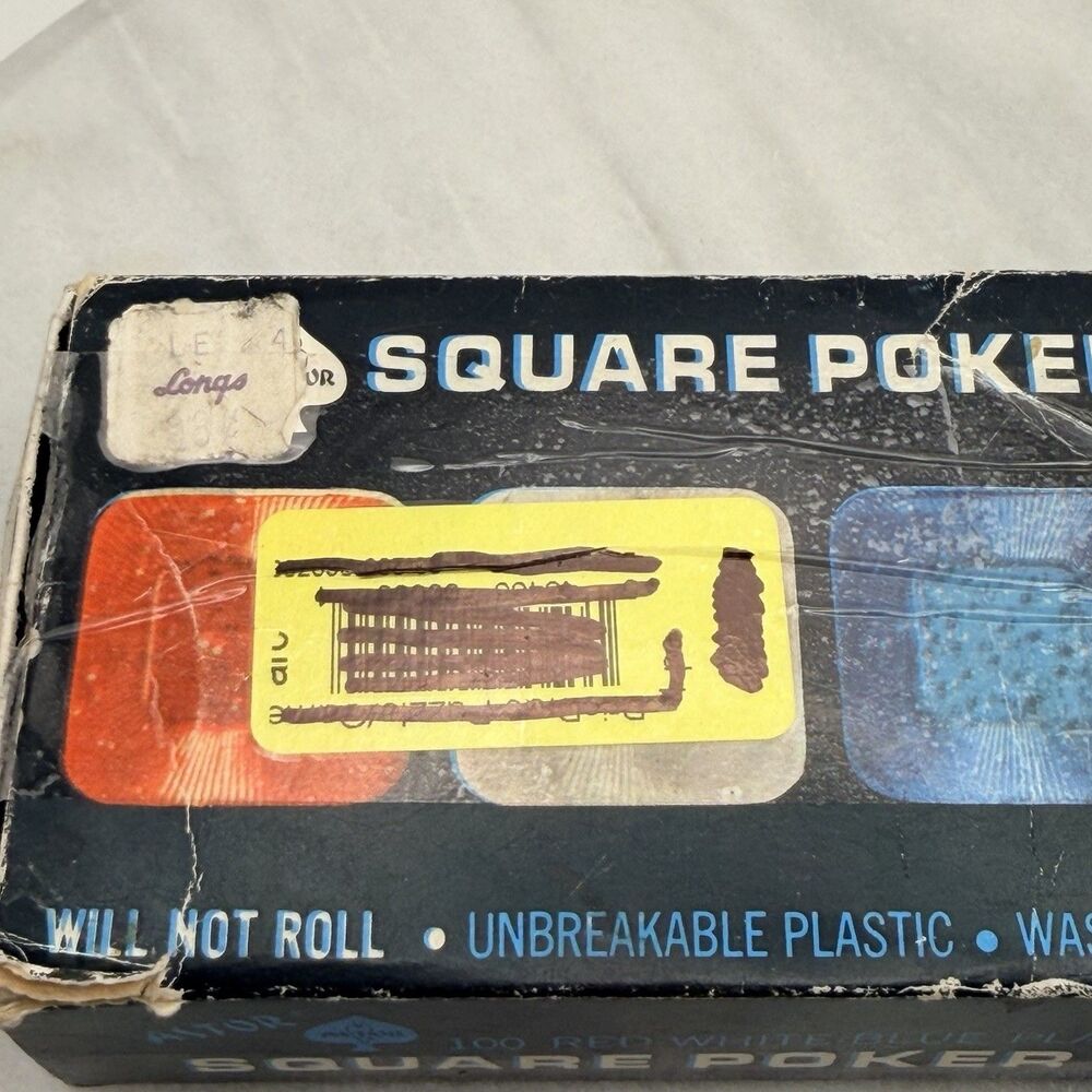 Vintage Astor Square Poker Chips 99 Red Blue Clear No Roll Original Box Hong Kon - Picture 12 of 14